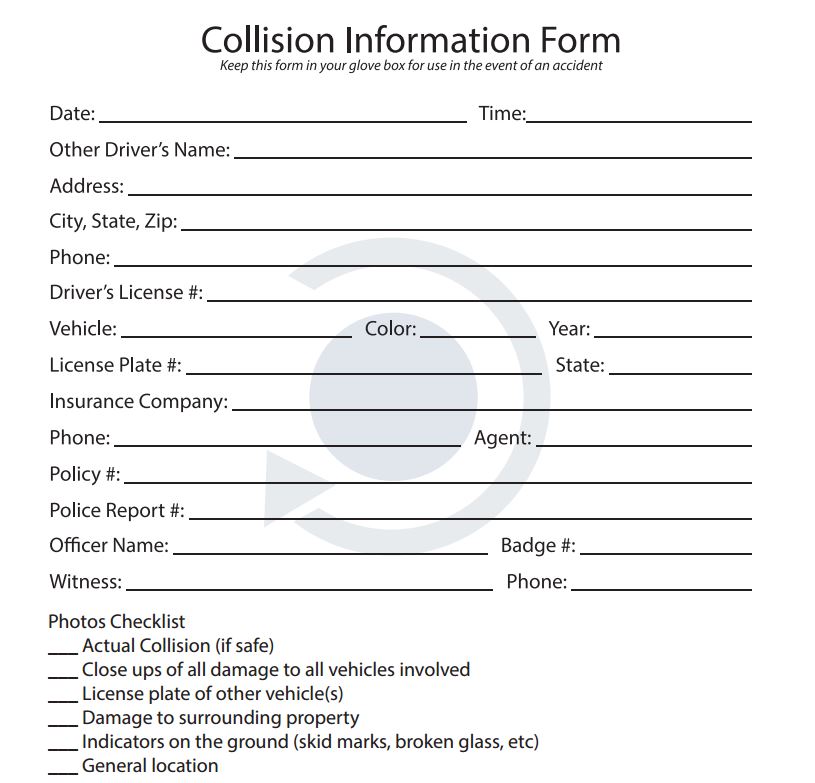 Free Downloadable Collision Form For Your Glovebox Vision Collision